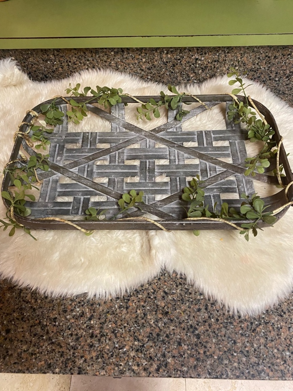 Rustic Metal Gray Woven Tobacco Basket Tray  Decorative Tray